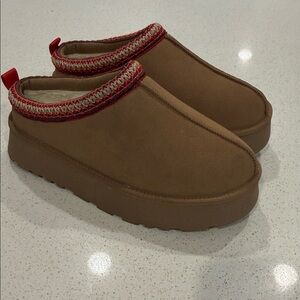Brown Slip-On Shoes with Red Trim